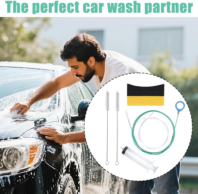 6pcs Auto Sunroof Drain Cleaning Tool, Include 5m/196.9in Long Tube Cleaner, Sponge, Syringe, Hose & Cleaning Brushes, Soft Pipe Cleaners for Car Wiper Sunroof Trunk Drains Hole