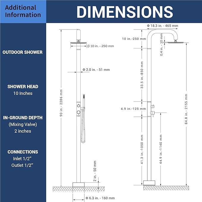 Freestanding Outdoor Shower Faucet Set, 316 Marine Grade Stainless Steel Outside Shower System for Backyard/Garden/Poolside/Beach,Outside Shower Faucet with Rain Shower Head & Handheld,Brushed Nickel