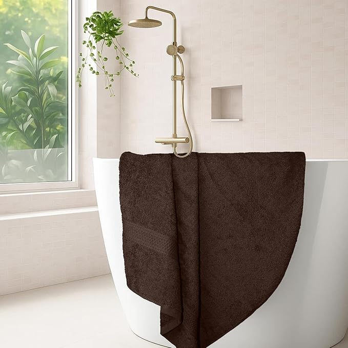 RIVERSIDE 100% Ring Spun Cotton Large Bath Towels Set of 4, 27 x 54 Inches โ Quick Dry, Soft & Highly Absorbent Towels for Shower & Bathroom โ Luxury 600 GSM Towels for Home, Spa, Gym, Hotel, Brown