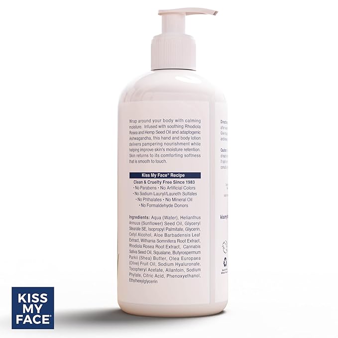 Kiss My Face De-Stress Hand & Body Lotion Fragrance Free - Hypoallergenic, Cruelty-Free, Vegan Lotion for Dry Skin - 16 oz Bottle with Pump (Fragrance Free, Pack of 1)