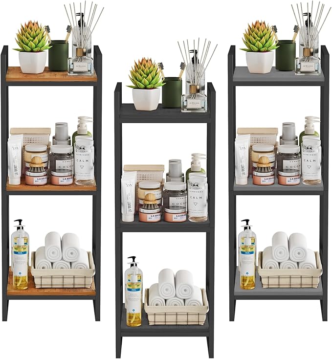 BYFU 3 Tier Bathroom Storage Open Shelf, Freestanding Metal Corner Storage Rack Shelving Unit for Bathroom Kitchen Living Room Hallway, Black