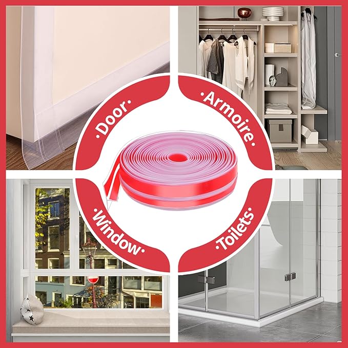 19.7Ft T-Shaped Clear Weather Stripping Door Seal, Door Draft Stopper Silicone Seal Strip, Weather Stripping for Shower Glass Gaps