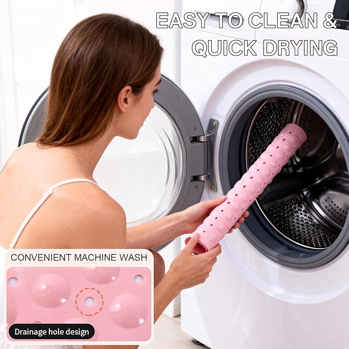 Anti-Slip Bathtub Shower mat, 20.8×20.8(Approximately 53×53cm) inch Soft Oversized Machine Washable Non-Slip Bathtub mat with Drainage Holes, Bathroom Floor Suction Cup.(1-Opaque Pink)
