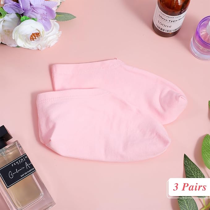 3 Pairs Foot Moisturiser Socks Overnight, Spa Cotton Socks for Foot Cream, Lotion Sock for Moisturising for Dry Feet Care, Moisturising Sock for Cracked Heel Repair Women Men (Pink)