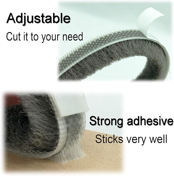 Weather Stripping Brush for Sliding Windows/Doors Frame Side,Pile Self Adhesive Weatherstrip Seal Strip Sealer Draft Stoppers (16.5ft x11/32 x 3/16 Brush inch, Grey)