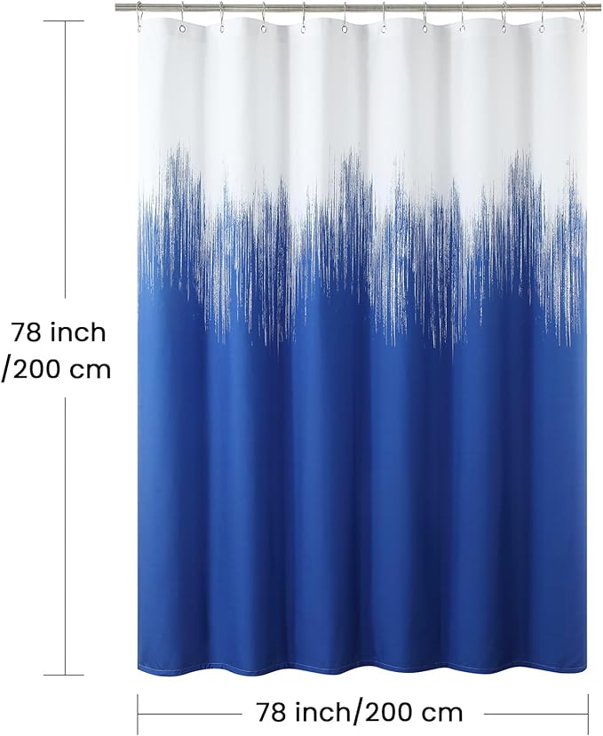 Long Fabric Shower Curtain, Royal Blue Microfiber Cloth Shower Curtains for Bathroom, Modern Waterproof Bathroom Curtains, 78" W x 78" H