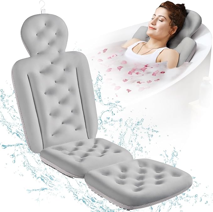 Full Body Bath Pillow for Bathtub, Thick Bathtub Cushion with Laundry Bag, Luxury Tub Pillow for Bath for Headrest Neck and Back Support Gray 56" x 16"