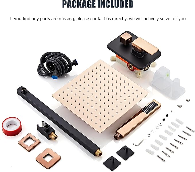 Shower Faucet Set, Matte Black and Rose Gold Rainfall Shower System Complete Wall Mounted for Bathroom with 10 Inch Square Shower Head and Handheld Shower Head Rain Mixer Combo Set
