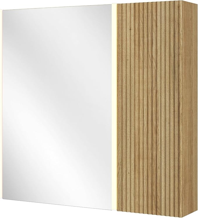 Lighted Bathroom Medicine Cabinet with Mirror,30 x 28 Inch Wall-Mounted Bathroom Wall Cabinet with Storage, LED Lights, Adjustable Shelves,Natural