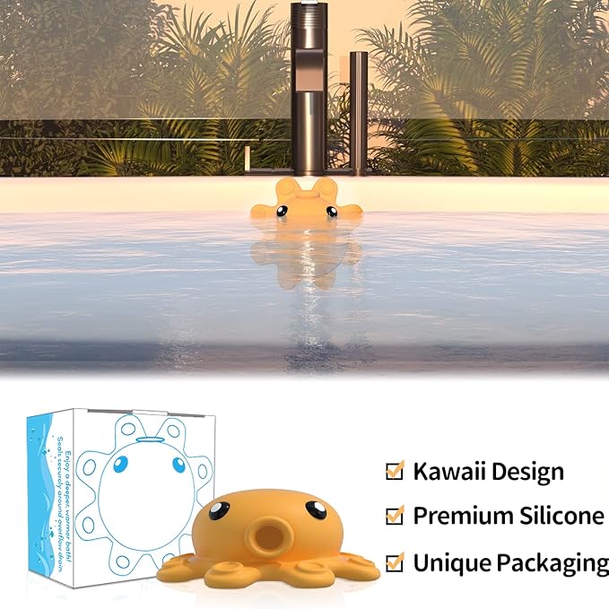 Bathroom Bathtub Overflow Drain Cover- Silicone Bath Tub Drain Cover, Tub Overflow Drain Stopper with Suction Cup Seal, Adds Inches of Water for Deeper Bath, Bathroom Accessories, Yellow