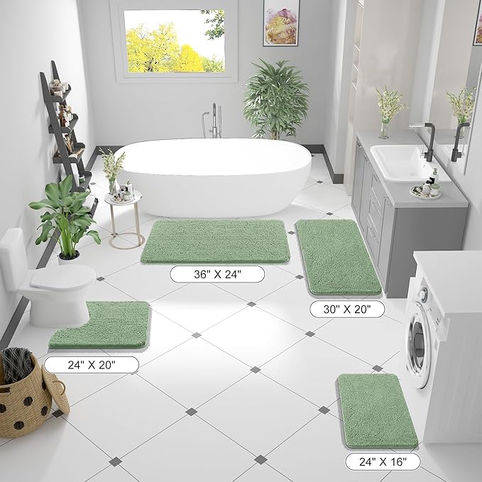 OLANLY Bathroom Rugs 36x24, Extra Soft Absorbent Chenille Bath Rugs, Rubber Backing Quick Dry, Machine Washable Bath Mats for Bathroom Floor, Tub and Shower, Home Decor Accessories, Sage Green