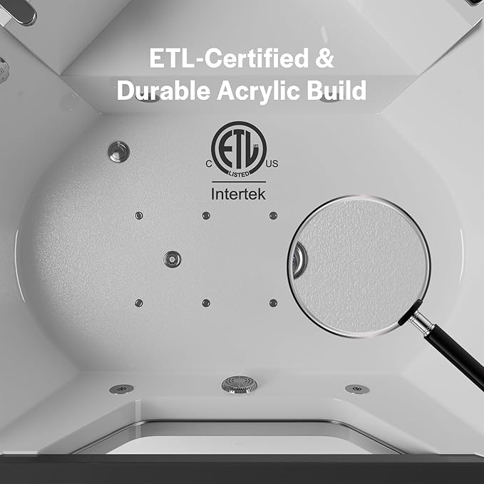 Empava PRO Series 59" Corner Whirlpool Tub for 2-Person | Luxury Jetted Spa with Thermostatic Control, Built-In Heater & Chromotherapy | Acrylic, White (ETL Certified)