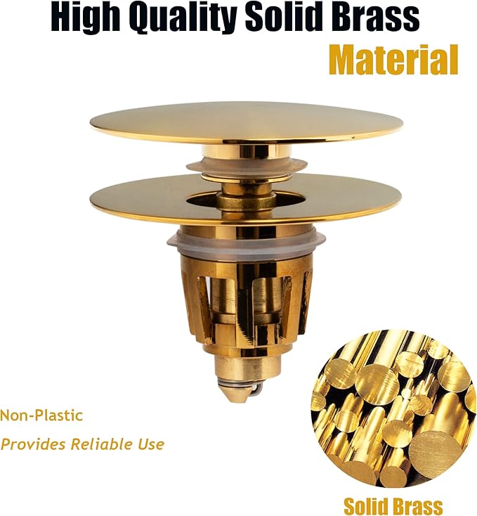 Artiwell Universal Bathroom Sink Drain Stopper, Fits Most Pop-Up Drains for Vessel Sink Lavatory Vanity, Sink Drain Strainer with Detachable Hair Catcher, Tested by Plumber in US (Brushed Gold)
