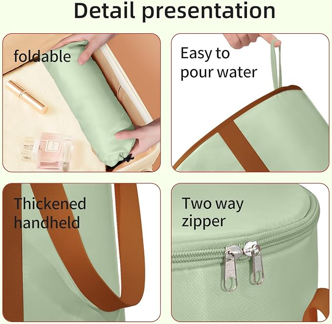 25L Collapsible Bucket Foot Bath Basin, Multifunctional Portable Foot Bath Tub Bag with Handles,Travel Outdoor Camping Portable Foot Soaking Spa Bucket (Green)