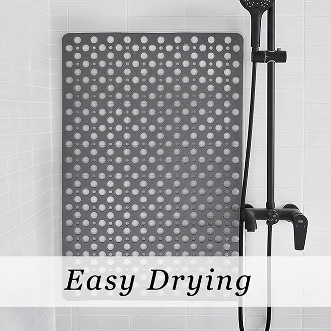 Extra Large Non Slip Shower Mat for Inside Shower, 47x32 Inch Oversized Shower Stall Mat,Bath Mat for Shower with Big Suction Cups,Drain Holes,Two-Sided Anti-Slip