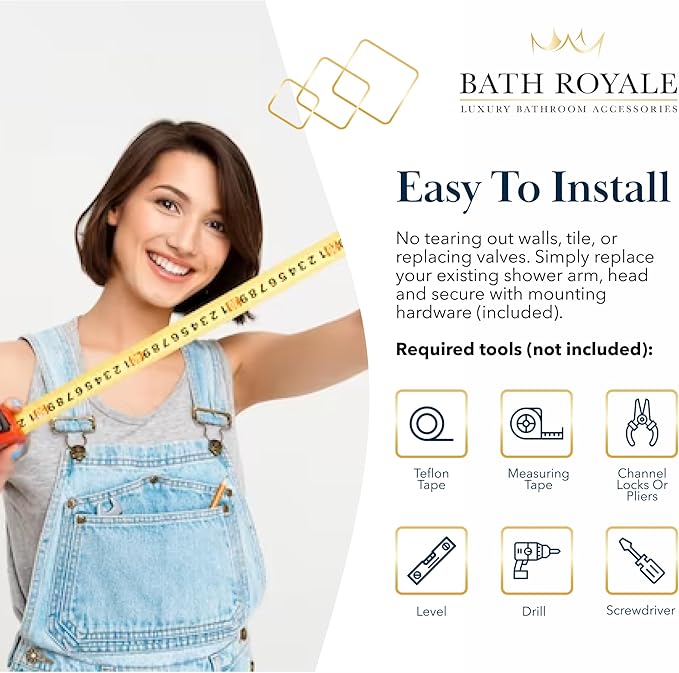 BATH ROYALE Handheld Shower Head, Detachable High Pressure & 3 Spray Modes, Matte Black