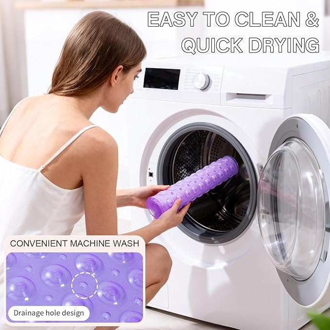 Anti-Slip Bathtub Shower mat, 27.5×14.5(Approximately 70×37cm) inch Soft Oversized Machine Washable Non-Slip Bathtub mat with Drainage Holes, Bathroom Floor Suction Cup.(1- Clear Purple)