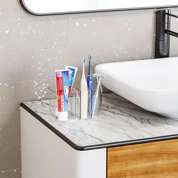 Electric Toothbrush Holder for Bathroom Countertop and Wall Mounted with Adhesive,5 Slots Family Size Clear Tooth Brush and Paste Holder & Stand,Cute Kids Tooth Rush Holders and Toothpaste Organizer
