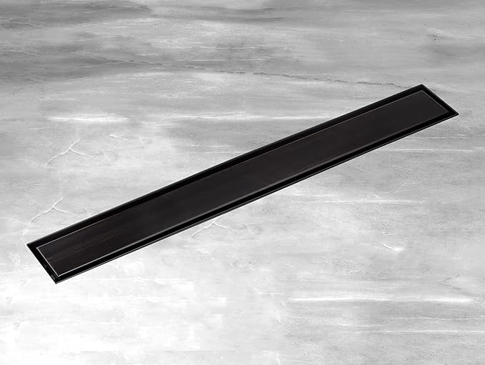 HEATGENE Linear Shower Drain 36-Inch, Stainless Steel Rectangle Shower Floor Drain with 2-in-1 Flat & Tile Insert Cover, Shower Drain with Leveling Feet & Hair Strainer, Matte Black