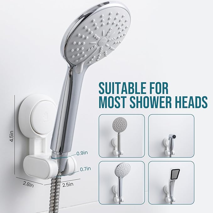 TAILI Shower Head Holder Suction Cup, handheld Shower Head Bracket, Height Angle Adjustable Wall Mounted, Bathroom Showerhead Holder No Drilling Removable Waterproof, White