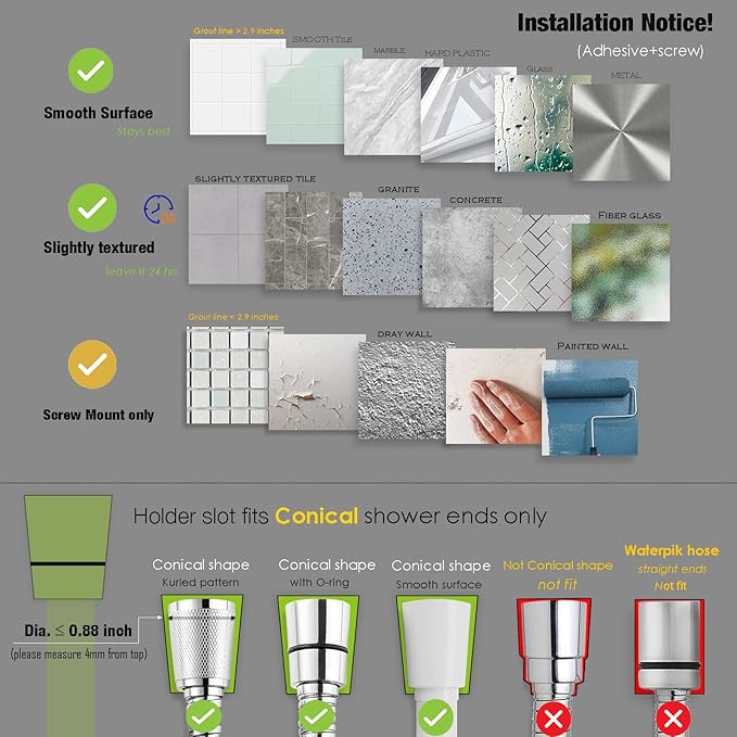 Hand held Shower Head Holder Wall Mount - Adjustable in 5 Positions - Dual Mount Option (Screw/Adhesive), Bathroom Shower sparyer Holder - Brushed Nickle