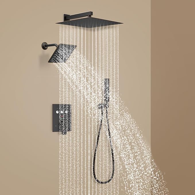 Oil Rubbed Bronze Shower System Digital Display Shower Faucet Set with Wall Mounted Full Body Shower Head(12 inch + 8 inch), Handheld Shower