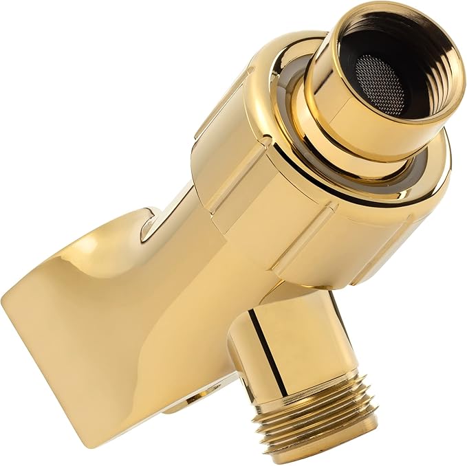 Shower Arm Bracket - Adjustable Handheld Shower Arm Mount & Holder with Brass Connector - Indoor and Outdoor Modern Bath Spa Fixture - Polished Brass