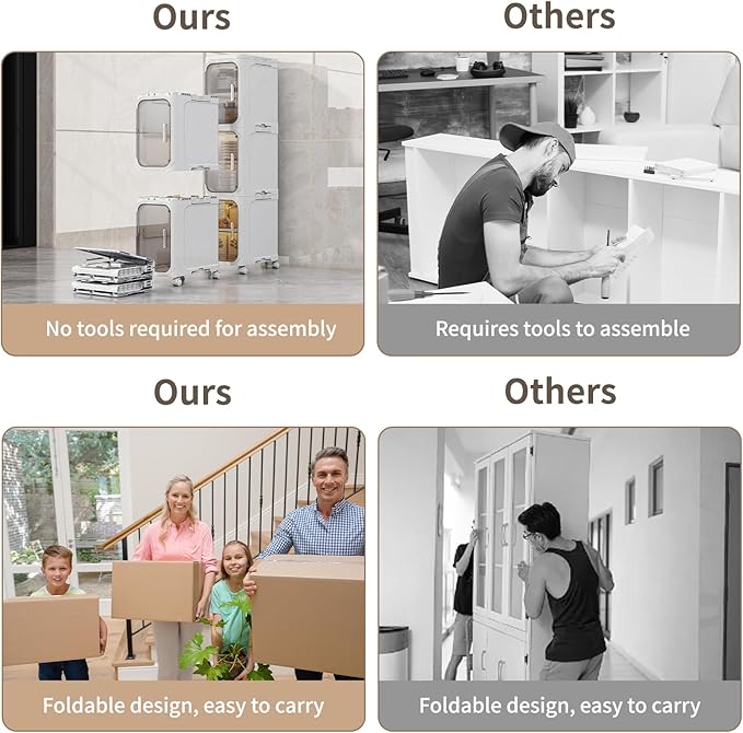 KHNR 2-Tiers Slim Bathroom Storage Cabinet, Foldable Storage Cabinets,Narrow Bathroom Storage,Movable Bathroom Storage Organizer for Small Spaces,Bathroom,Kitchen,Laundry,White