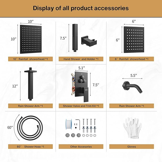 VANFOXLE Shower Faucet Set Matte Black Shower System,Push Button Diverter Shower Faucet with 2 in 1 Handheld,Ceiling Mount 10 Inch Shower Head with 6 Inch Wall Mount Shower Head