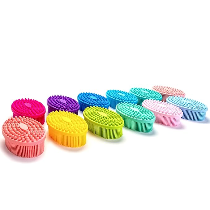 Premium Sensory Brush for Kids or Autism,Soft Silicone Body Scrubber,2 in 1 Sensory Room Occupational Therapy Sensory Brushes,Silicone Loofah,Pet Shower Brush Bath Brush Shampoo Brush(Oval-Blue)