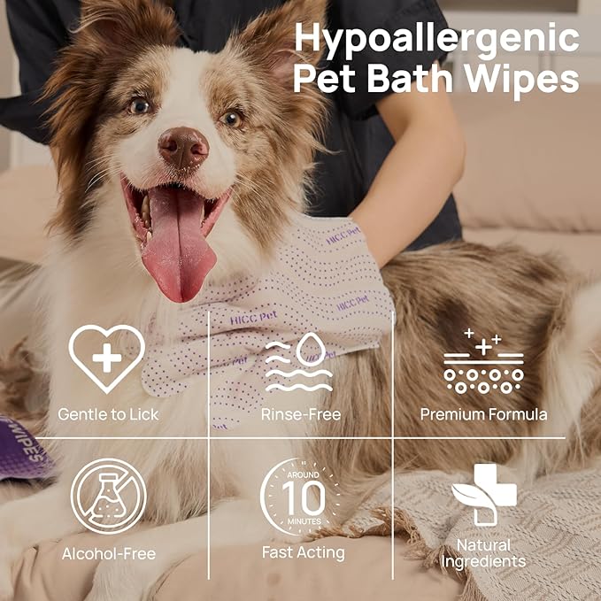 HICC PET Glove Wipes Pro – Pet Cleaning Gloves for Dogs & Cats – Infused with Coconut Oil & Plant Extracts – Hypoallergenic, Gentle, Spa-Like Care at Home, Portable 6 Pack-Coconut Scent