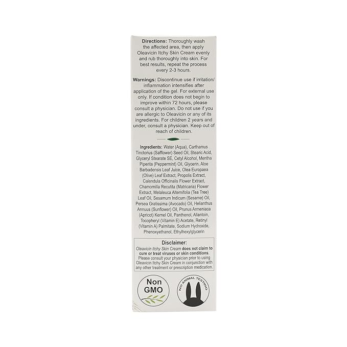 Oleavicin Organic Extra Strength Anti-Itch Cream for Dry, Itchy Skin Relief – Natural Fungal & Rash Treatment with Olive Leaf Extract – Fast-Acting, Long-Lasting Itch Relief