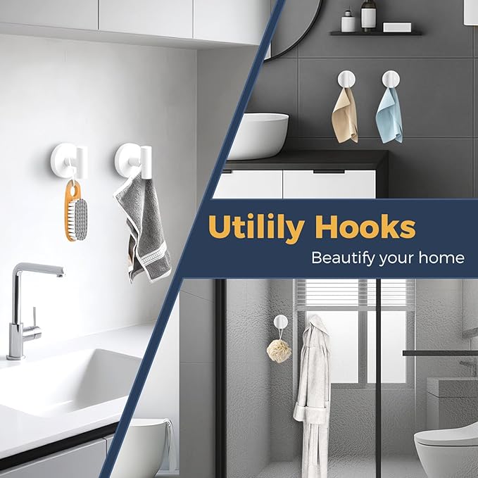 Heavy Duty Suction Cup Hooks for Glass Window,Tile,Mirror,Removable Shower Hooks for Inside Shower,Metal Towel Hooks for Bathroom,4 Pack(White)