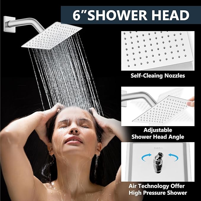 Aolemi Shower Faucet Set Ceiling Mount Shower System Rough-in Valve and Shower Trim Kit 12 and 6 Inch Dual Shower Head 2 in 1 Handheld Spray Push Button Diverter Polish Chrome