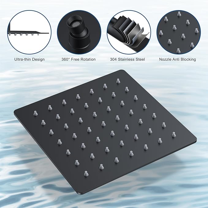 Shower Faucet Set, Ceiling Mount Shower System 12-inch & 6-inch Dual Shower Head Set with 2 in 1 Handheld Spray Rain Shower Faucet Head with Rough-in Valve and Shower Trim Kit, Matte Black