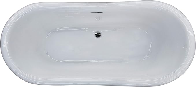 ANZZI Freestanding Tub 71", Ruby Series, In Glossy White Acrylic Oval Flat Bottom Freestanding Bathtub, Luxury Soaking Deep Large Tub with Built-in Overflow and Drain (FT-AZ113)