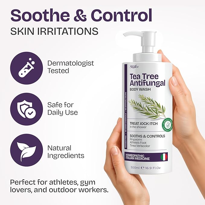 Antifungal Tea Tree Body Wash - Antibacterial Body Wash for Jock Itch, Eczema, Back Acne, Ringworm Treatment for Humans | Antibacterial Soap For Men & Women with 1% Tolnaftate & Tea Tree Oil - 16.9 oz