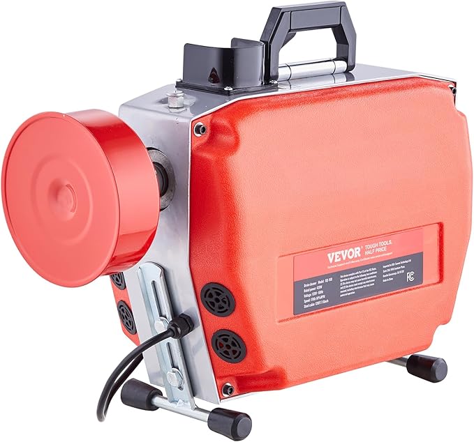 VEVOR 120FT x 7/8 Inch Drain Cleaner Machine, 420W Electric Sewer Snake Auger Manual Feed - with 6 Cutters, 2 Steel Cables (120' x 7/8" and 18' x 3/8") & CW/CCW Control for 1.9" to 6" Pipes