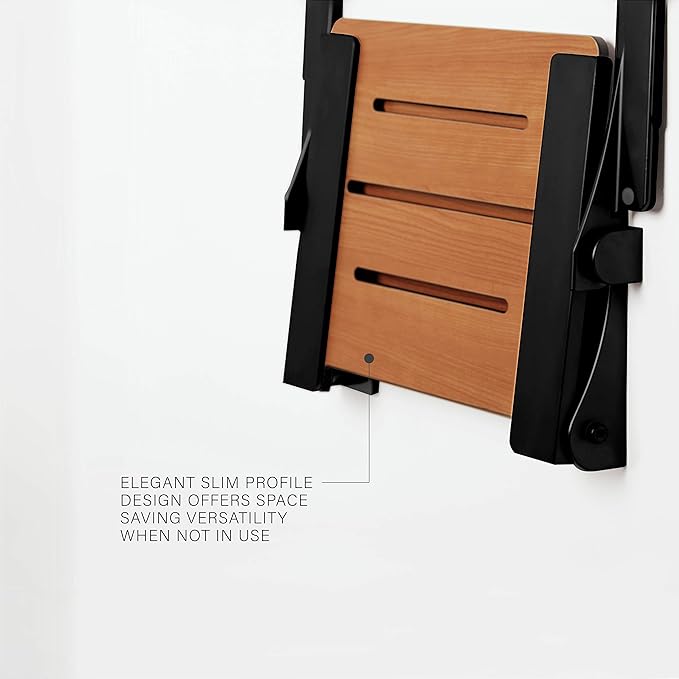 Seachrome Silhouette Comfort Folding Wall Mount Shower Bench Seat with Arms, Teak Seat with Matte Black Frame