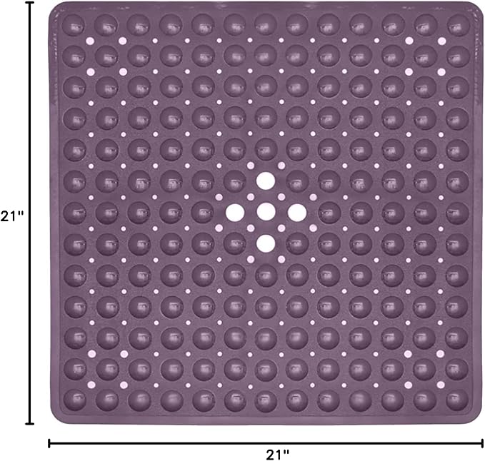 ENKOSI Square Non-Slip Shower Mat – 21" x 21" Anti-Slip Shower Stall Mat with Suction Cups & Drain Holes – Purple Bathroom Shower Mat (21x21 Purple)