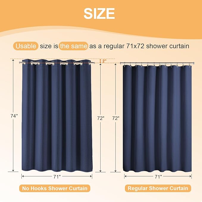 River Dream Hotel Grade No Hooks Needed Shower Curtain with Snap in Liner,Water Repellent, Machine Washable (Navy Blue, 71"x74"(W/Liner))