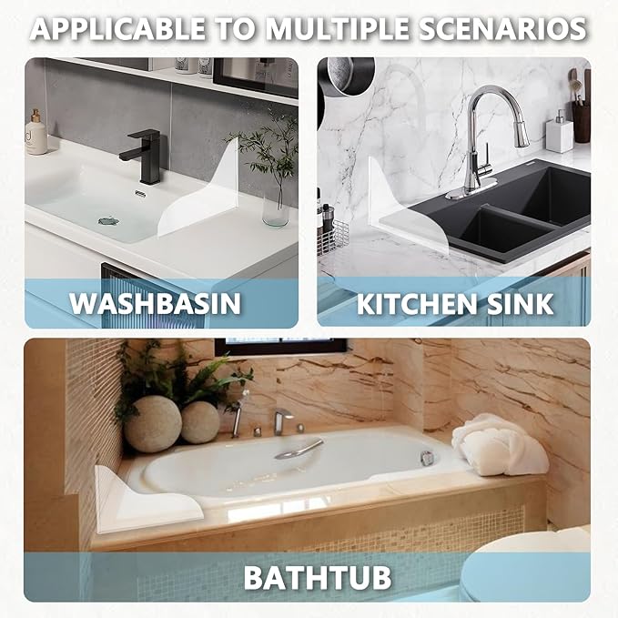 Splash Guard for Bathtub, Clear Bathtub Splash Guard Self-Adhesive Shower Tub Corner Splash Guard to Keep Water in Shower or Bath Can Be Used in Washbasin Tubs Sinks - Pack of 2