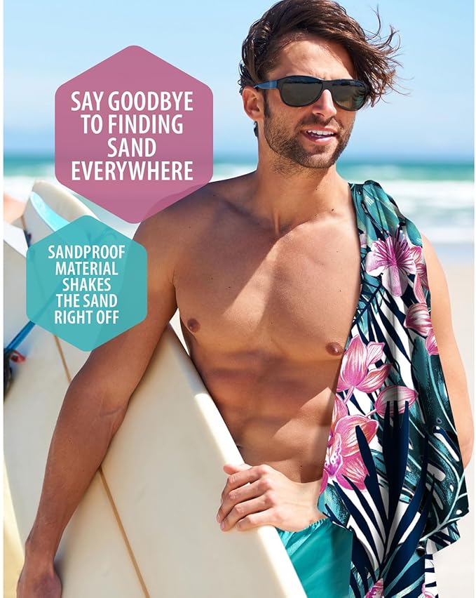 VENTURE 4TH Microfiber Beach Towel: Quick-Dry, Compact, Sand-Free, Absorbent, Sandproof and Lightweight - Perfect for Camping, Beach, and Roadtrips (Blue Lagoon Design | 35x78 inches)