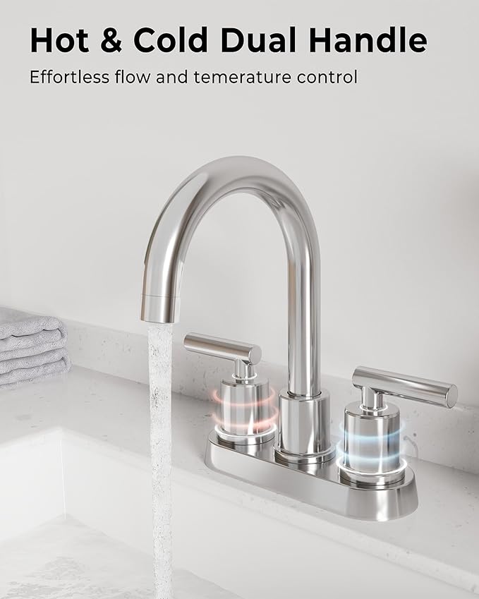 VXV Bathroom Faucet 4 Inch 2 Handle Centerset Sink Faucet 360 Swivel Spout with Pop-up Drain Chrome