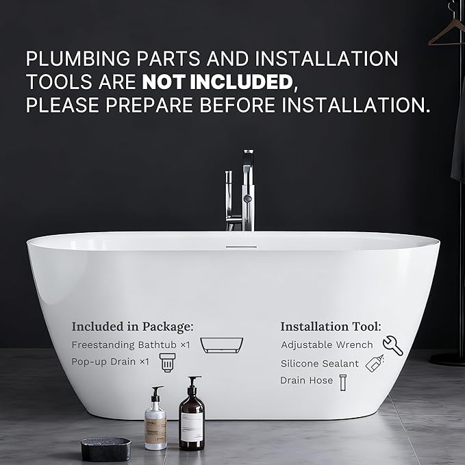 67" Acrylic Freestanding Soaking Bathtub, Modern Oval Acrylic Bath Tub with Pop-up Drain & Integrated Overflow for Soaking and Bathing, cUPC Certified, Glossy White Finish