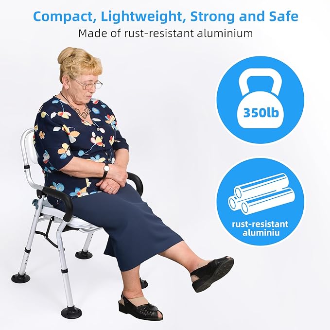 Shower Chair for Inside Shower,Foldable Shower Chair for Elderly and Disabled, Adjustable Height Chairs with Padded Arms and Back for Bathroom,Compact and Comfortable,Regular U-Shape