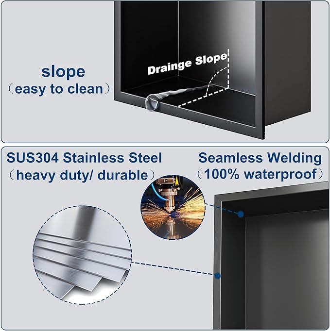 Neodrain Shower Niche, Insert Bathroom Storage Shower Shelf, Stainless Steel Recessed Wall Niche No Tiled Recessed Cabinet Waterproof for Shower Storage(36" X 12",Matte Black )
