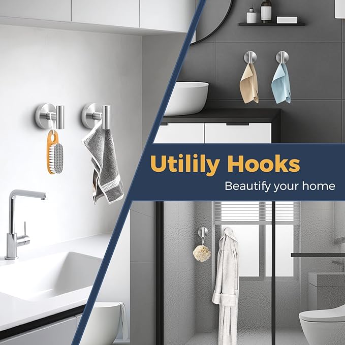 Heavy Duty Suction Cup Hooks for Glass Window,Tile,Mirror,Removable Shower Hooks for Inside Shower,Metal Towel Hooks for Bathroom,4 Pack(Silver)