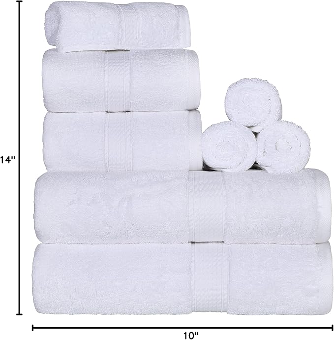 BLUENILEMILLS Madison Egyptian Cotton Towels, Towel Set for Bathroom, Shower, Hotel, Plush, 800 GSM, Highly Absorbent and Ultra-Soft Towels, Bath Essentials, 8 Piece Assorted Towel Set, White