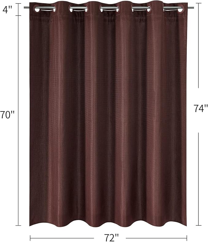 MitoVilla No Hooks Need Brown Waffle Shower Curtain Liner Set, Modern Waffle Weave Fabric Shower Curtains Set with Snap-in Liner for Luxury Hotel Grade Spa-Like Bathroom Decor, Dark Brown, 72 x 74